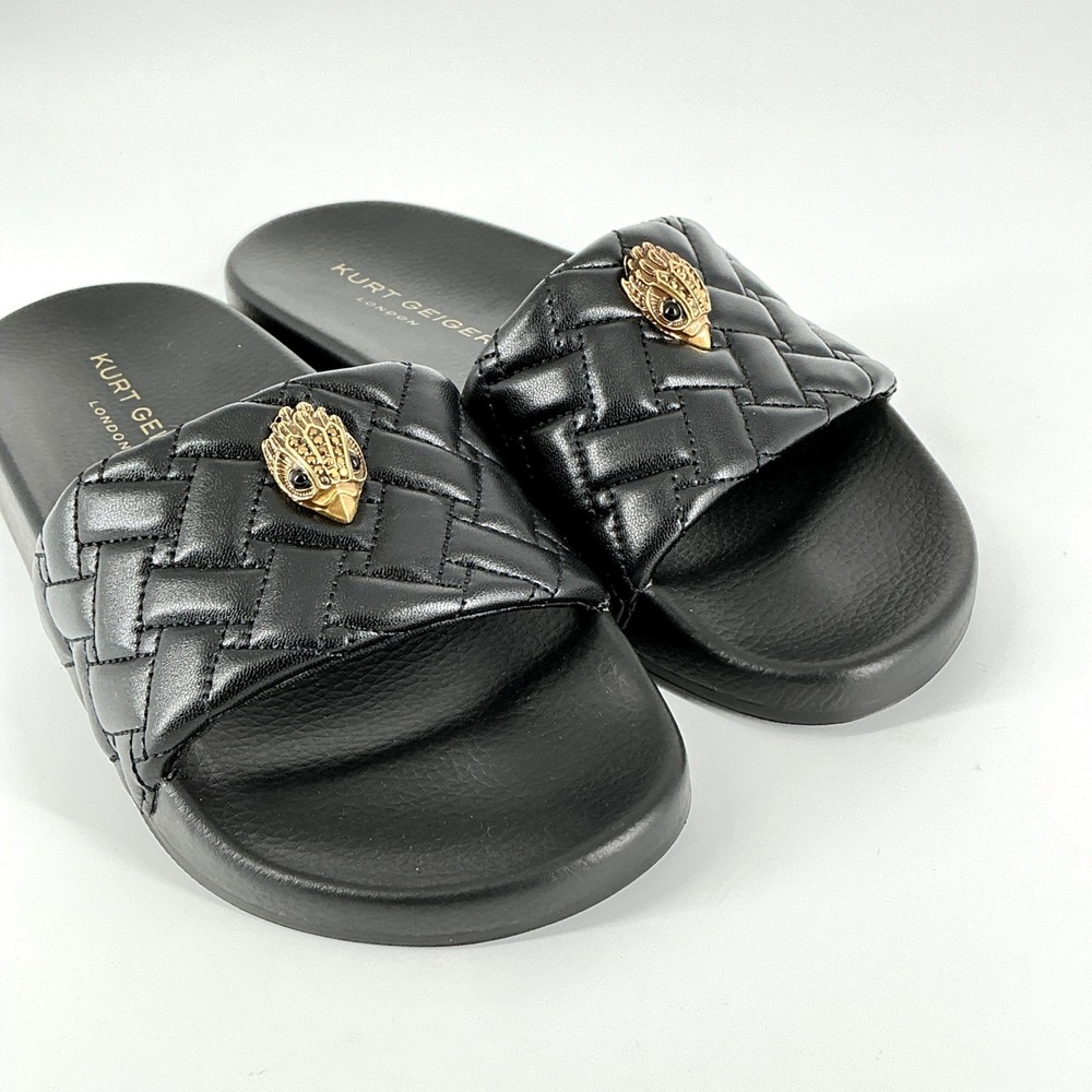 Kurt Geiger London Size 37 US 6.5 Eagle Black Quilted Slide Sandal NEW Meena $98